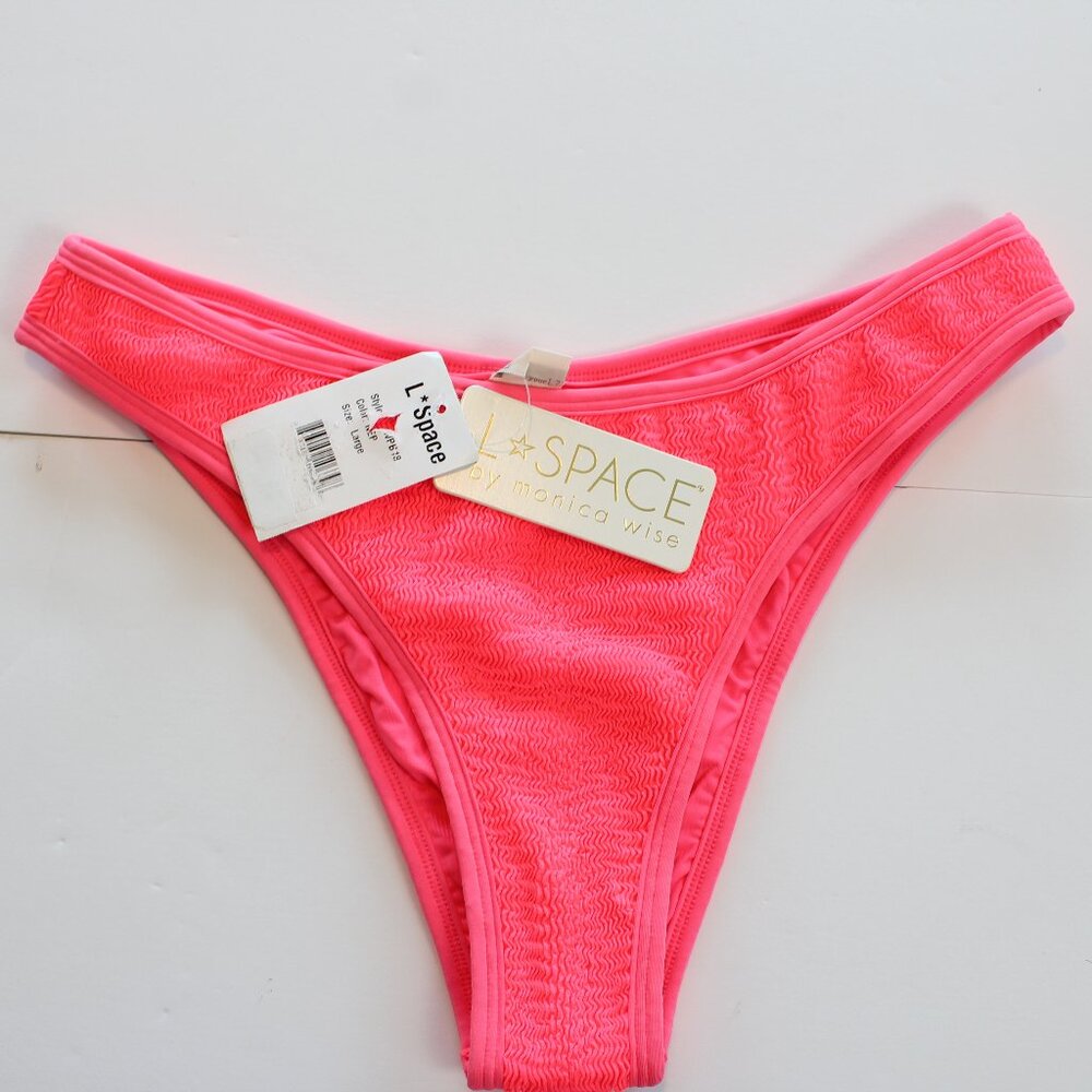 L Space High Leg Swim Bikini Bottom Pucker Whiplash Pink Large NWT